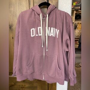 Old Navy Logo Mauve Zip Hoodie with Cream Accents